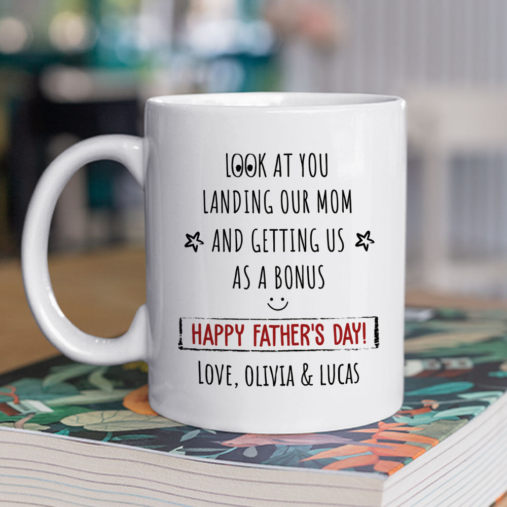 Custom Christmas & Birthday Keepsake Gift • Best Bonus Dad Ever - Personalized Coffee Mug