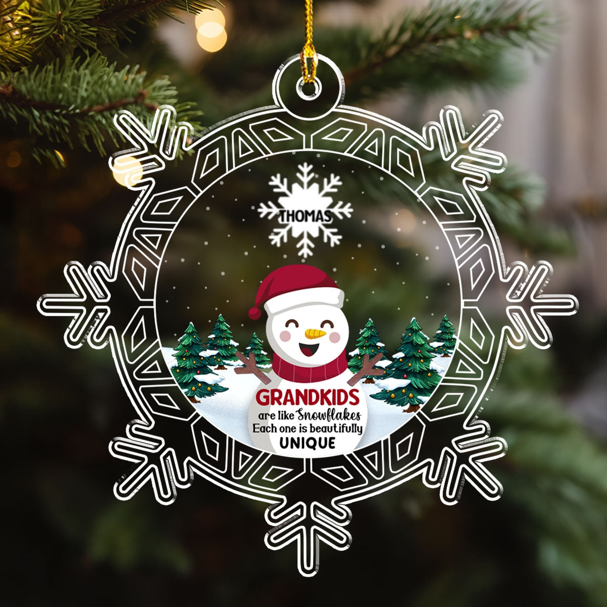 Custom Keepsake Christmas Ornament •  Snowman Grandma And Grandkids - Personalized Acrylic Ornament