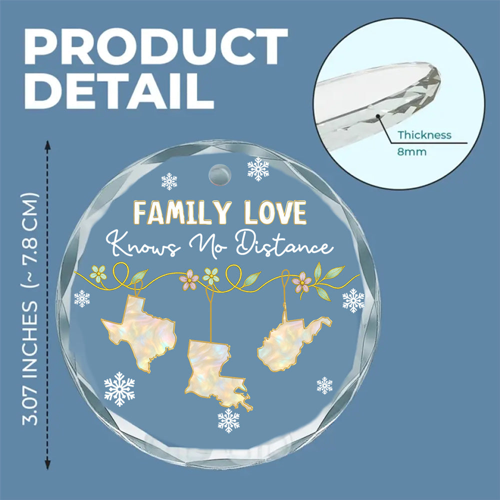 Custom Family Christmas Ornament for Long Distance Families •  Family Love Knows No Distance Mother Of Pearl - Personalized Glass Ornament