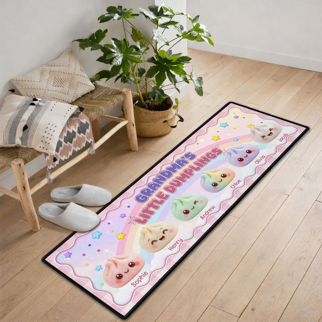Custom Family Name Rug, Housewarming Birthday Gift For Grandma Grandparents • Grandma Little Dumplings - Personalized Runner Rug