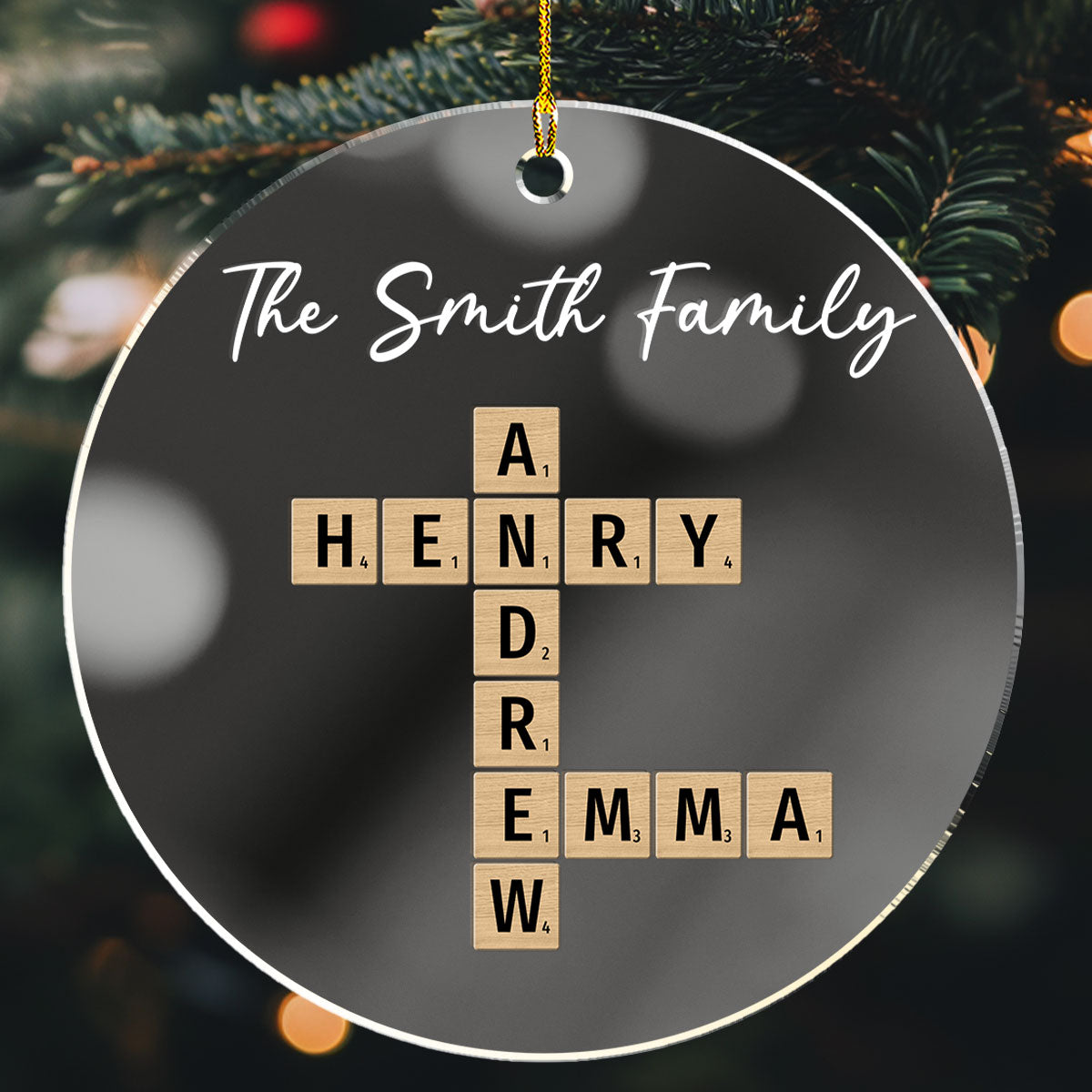 Custom Family Ornament, Christmas Gift for Family Members •  Family Besties Coworker Crossword Art - Personalized Mirrored Acrylic Ornament