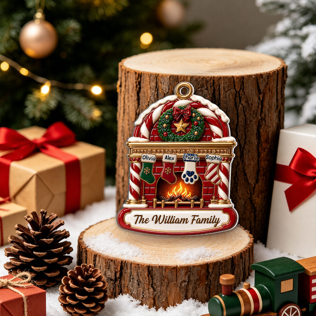 Custom Family Ornament, Christmas Gift for Family Members •  Family Fireplace - Personalized 3D White Acrylic Ornament