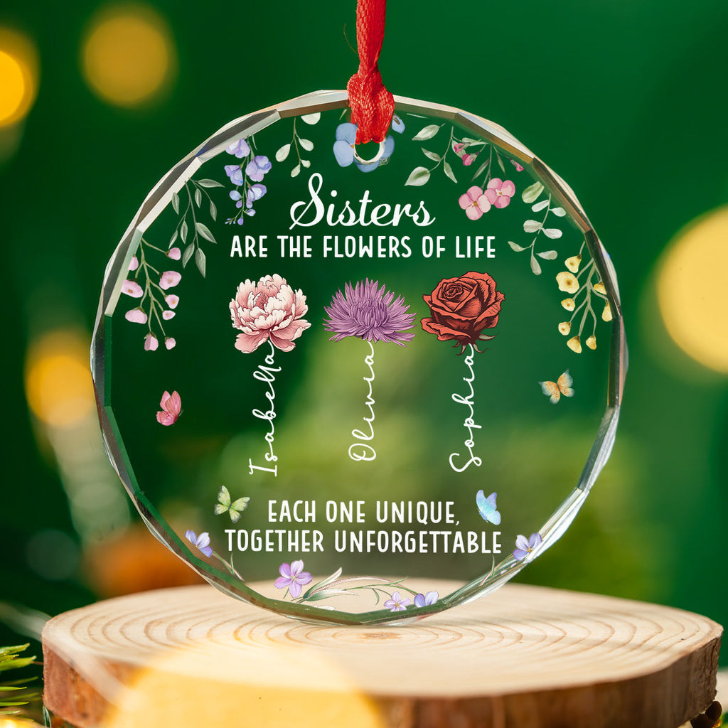Custom Sister Christmas Ornament •  Sisters Bloom Better Together - Personalized Glass Ornament