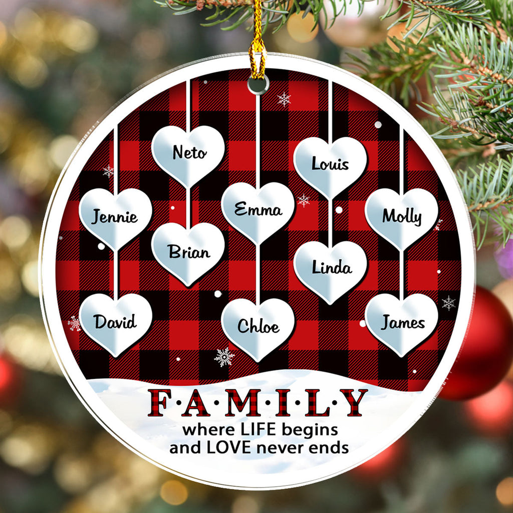 Custom Family Ornament, Christmas Gift for Family Members •  Family Where Life Begins - Personalized Acrylic Ornament