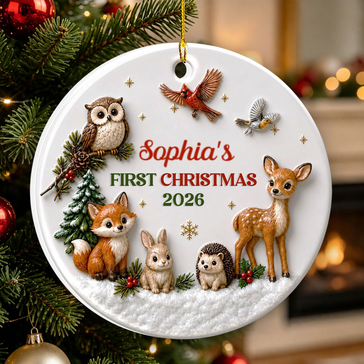 Custom Family First Christmas Ornament •  First Christmas With Our Little - Personalized 3D White Acrylic Ornament