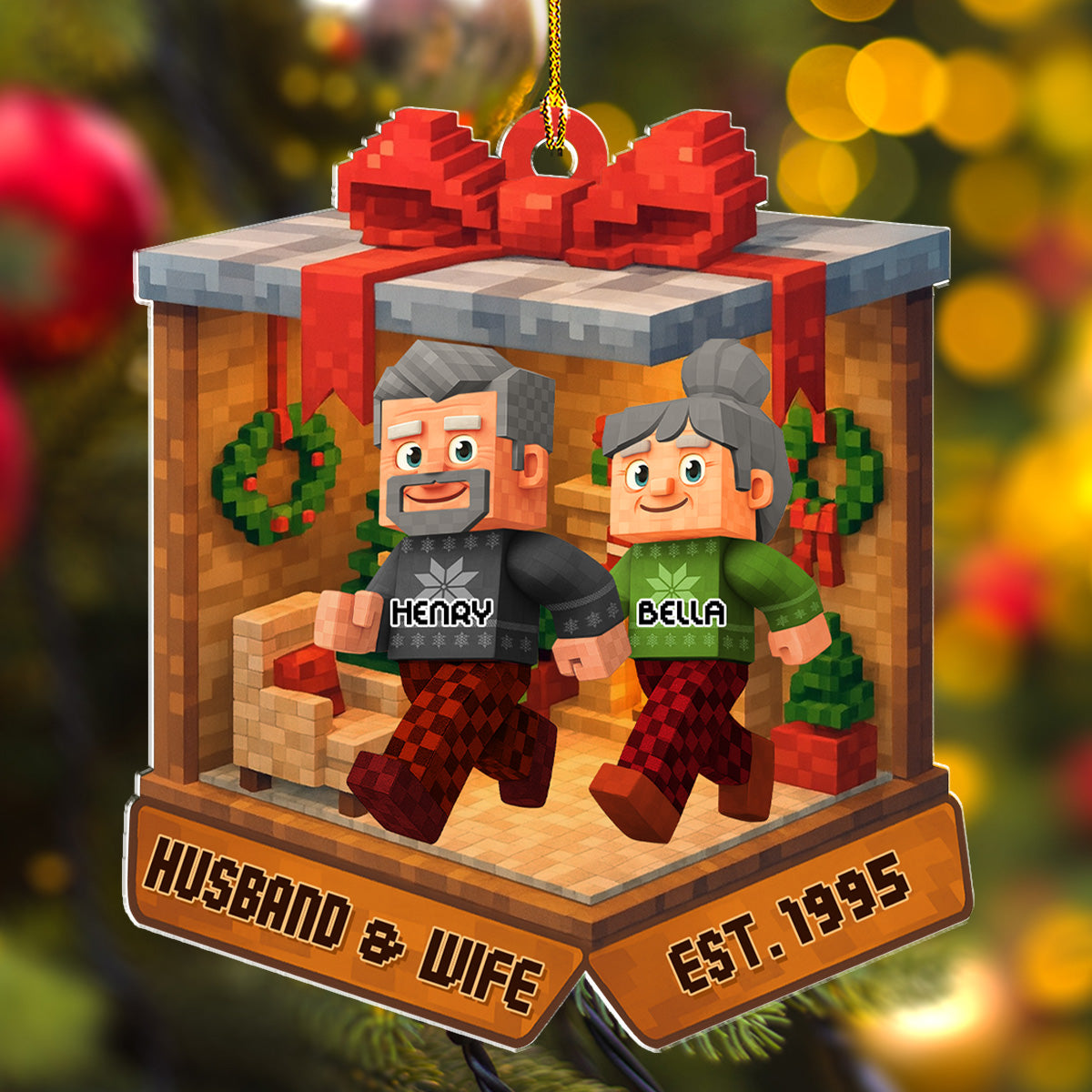 Custom Couple Christmas Ornament, Anniversary Gift •  In The Box - Personalized 3D Effect Acrylic Ornament