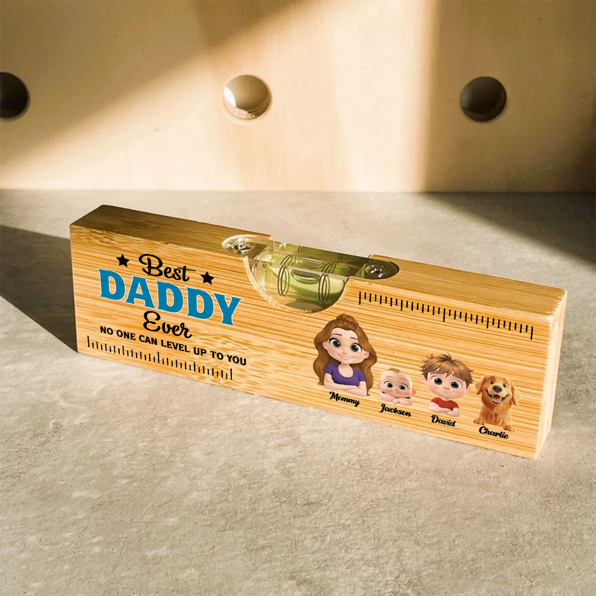 No One Measures Up To Dad - Personalized Wooden Spirit Level Bottle Opener