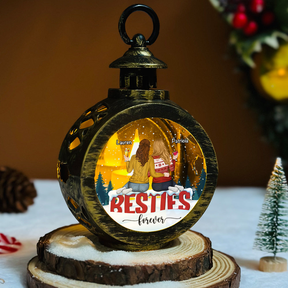 Custom Friendship Christmas, Best Friend Gift, Holiday Decor • Besties Sitting Together - Personalized Christmas Lantern