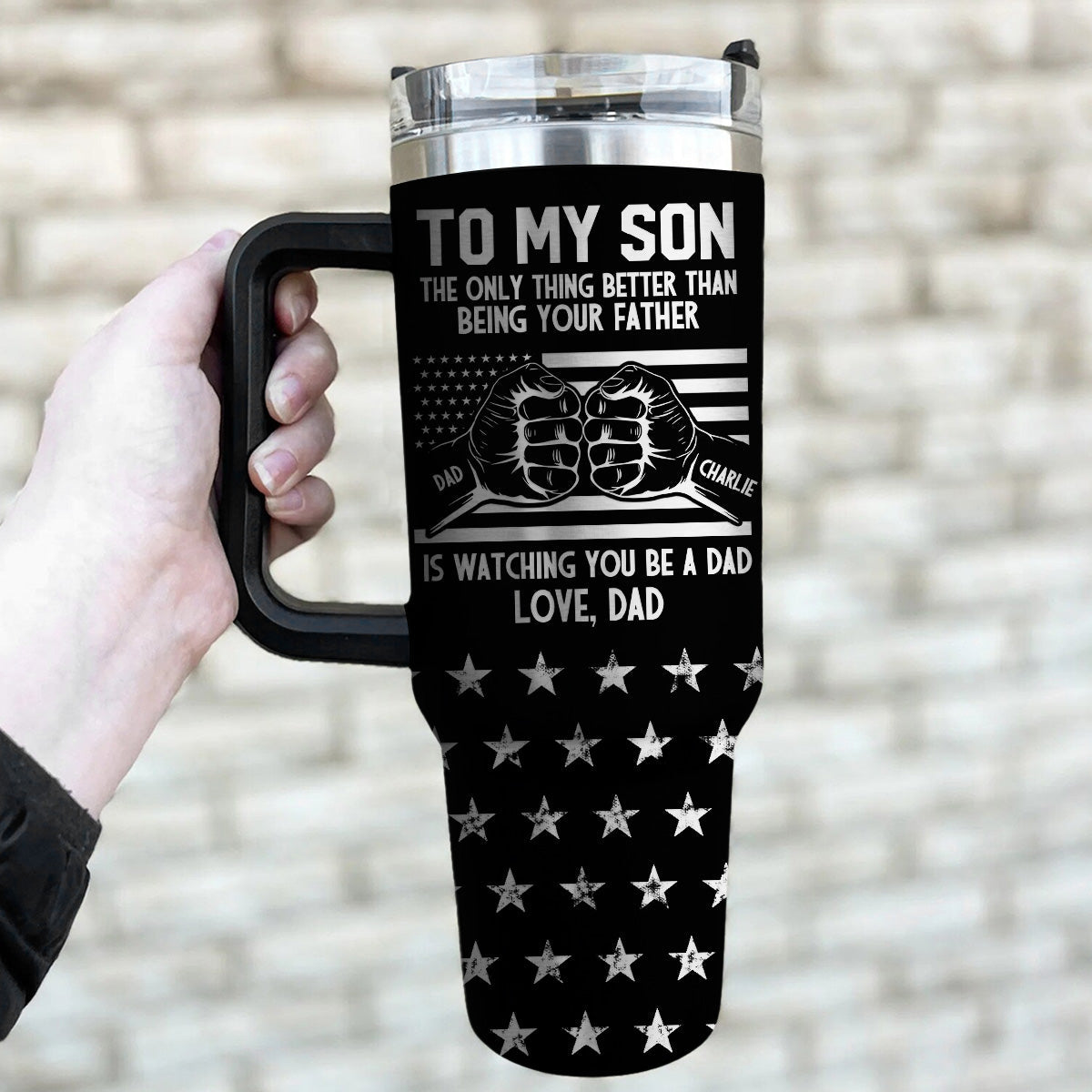Custom Father's Day Birthday Gifts For Dad • To My Son - Personalized Engraved 40oz Tumbler With Handle