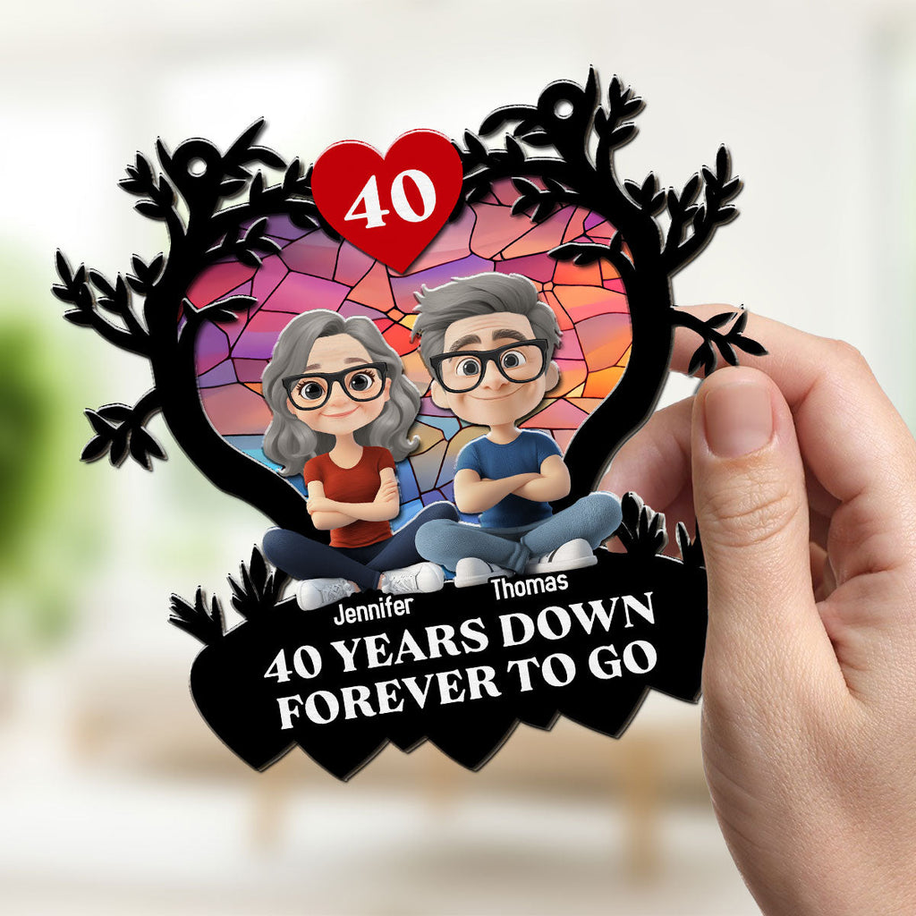 Custom Couple Hanging Decor, Anniversary Valentine's Day Gifts • Many Years Down Forever To Go - Personalized Suncatcher