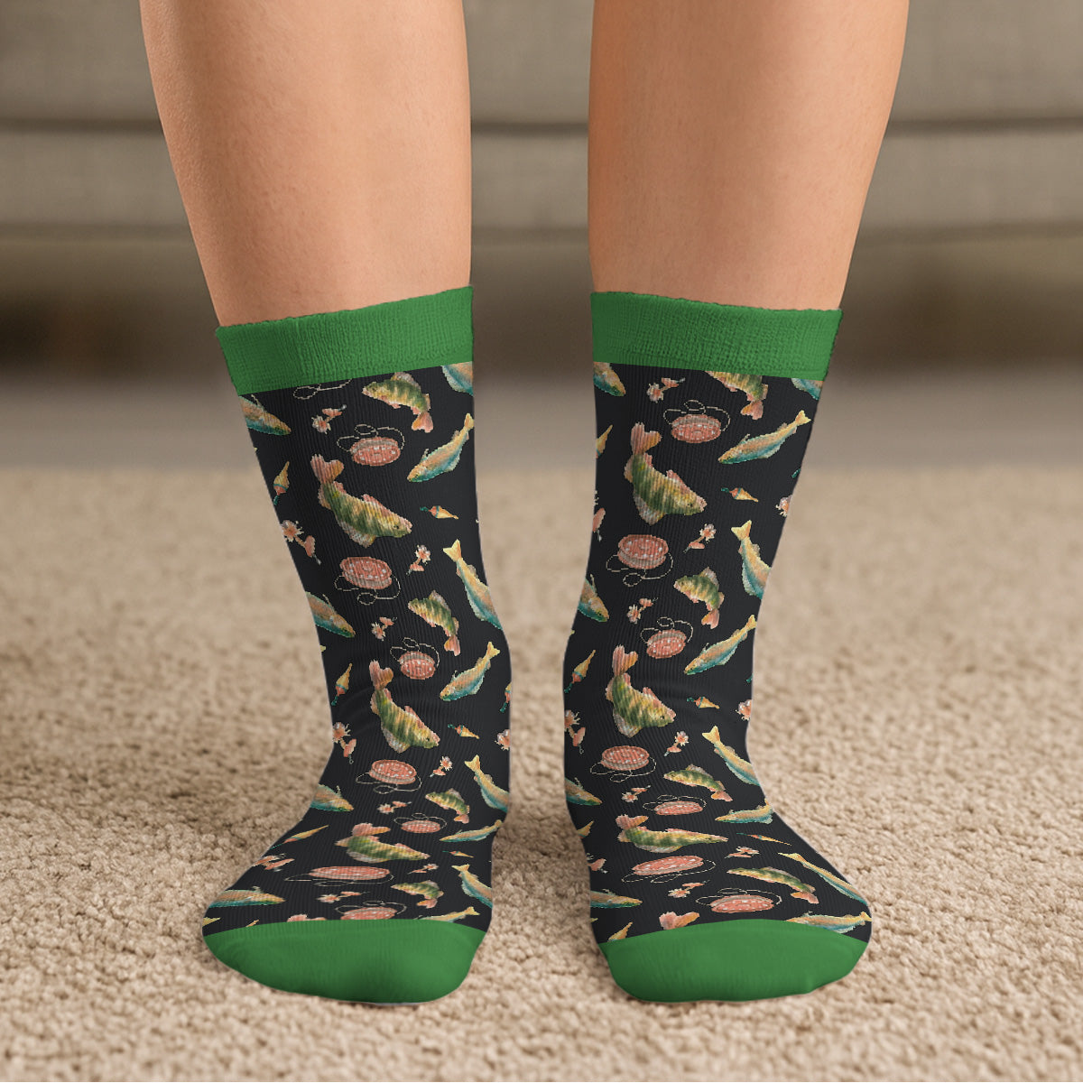 Custom Fishing Lover Gift, Outdoor Footwear For Fishermen • Lucky Fisherman - Personalized Crew Socks