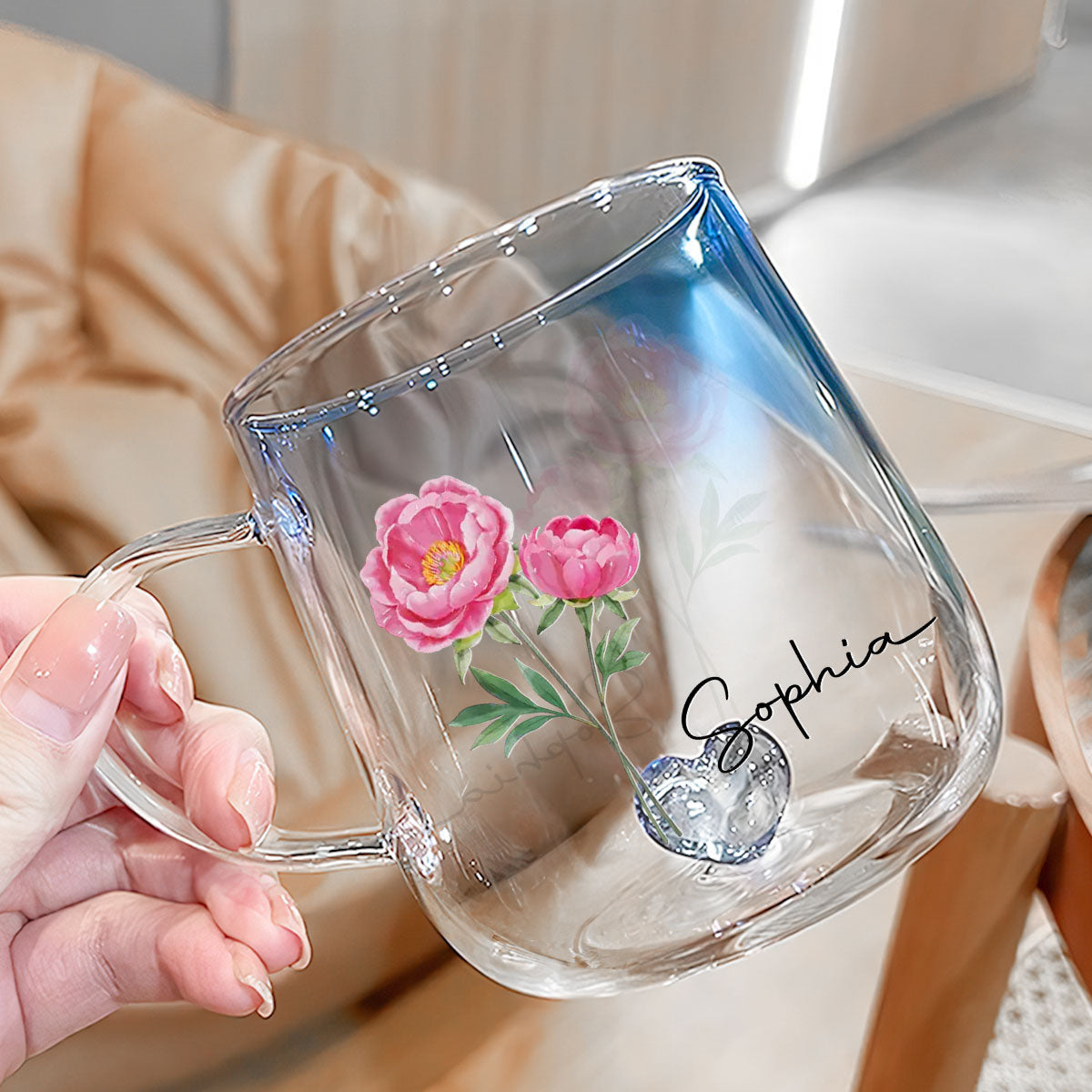 Custom Name & Birth Flower Birthday, Christmas Gift for Best Friend • You Are The Most Beautiful Flower - Personalized Blue Gradient Glass Mug
