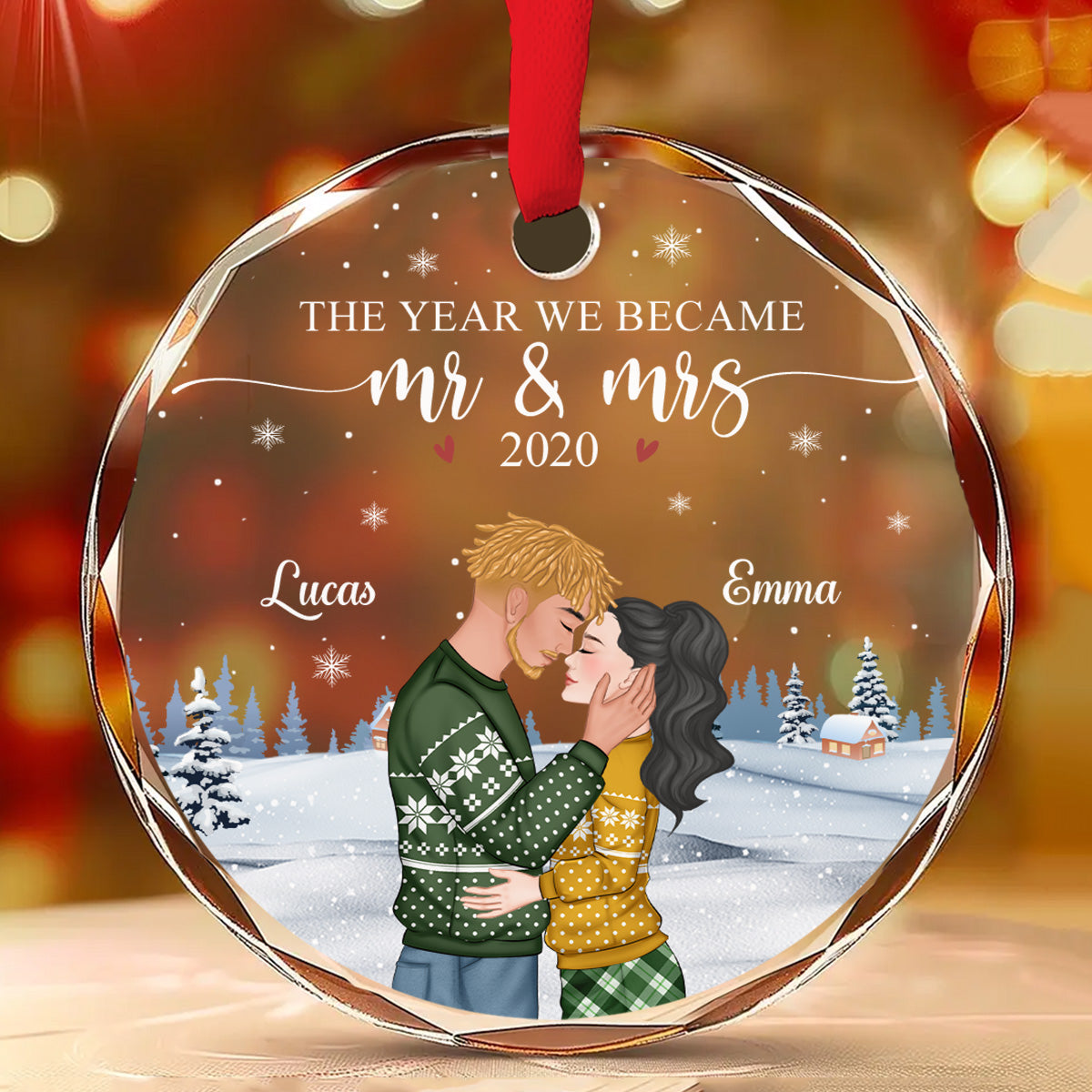 Custom Couple Christmas Ornament, Anniversary Gift •  We Became Mr And Mrs - Personalized Glass Ornament