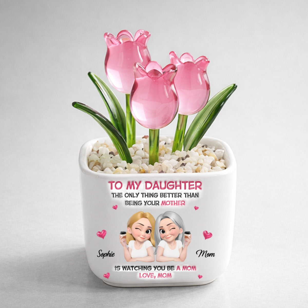 Custom Flower Keepsake, Glass Home Decor Gift for Daughter • Watching Daughter Be A Lovely Mom - Personalized Glass Everlasting Tulips