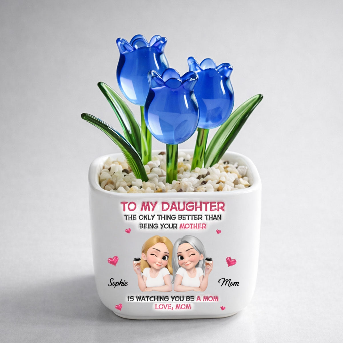 Custom Flower Keepsake, Glass Home Decor Gift for Daughter • Watching Daughter Be A Lovely Mom - Personalized Glass Everlasting Tulips