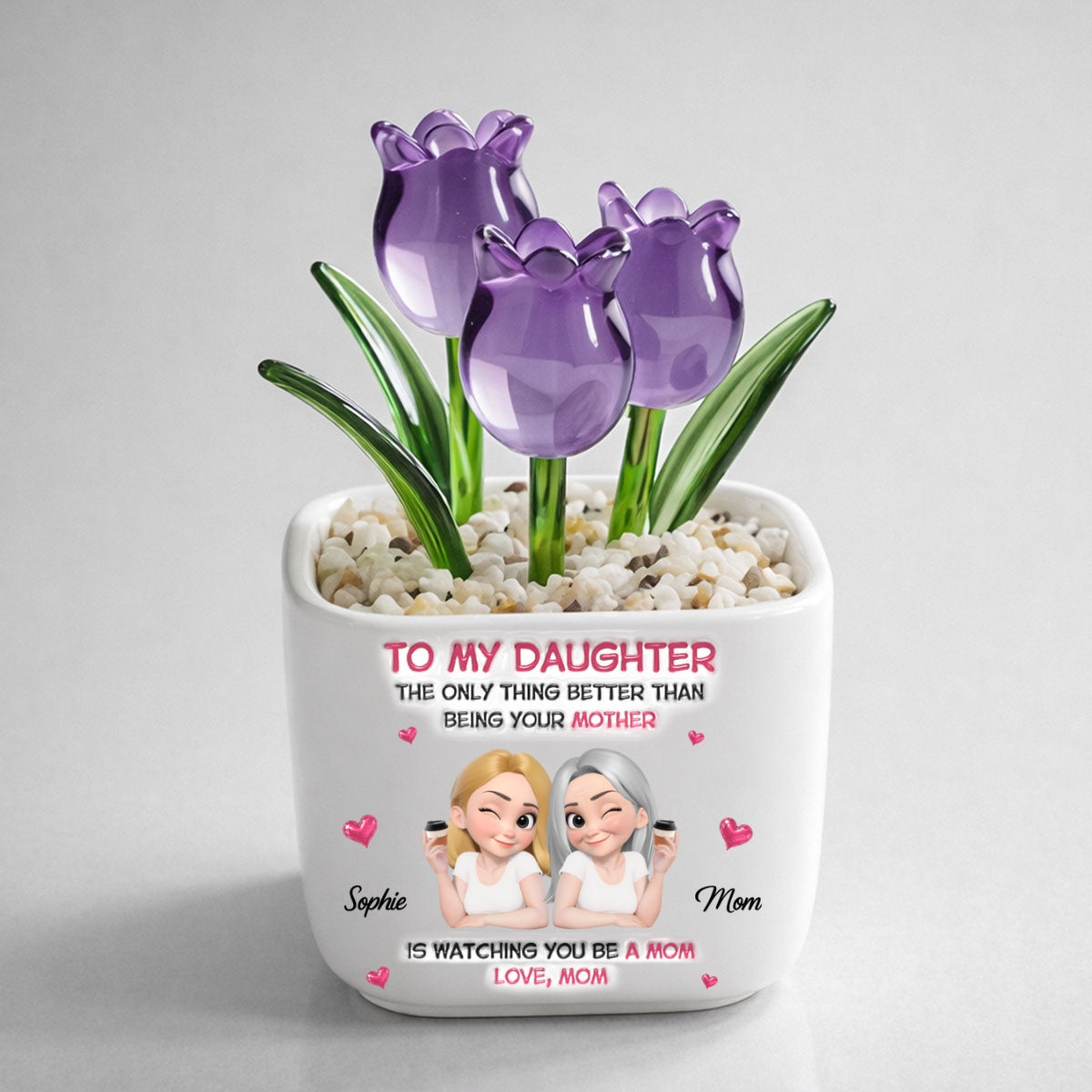 Custom Flower Keepsake, Glass Home Decor Gift for Daughter • Watching Daughter Be A Lovely Mom - Personalized Glass Everlasting Tulips