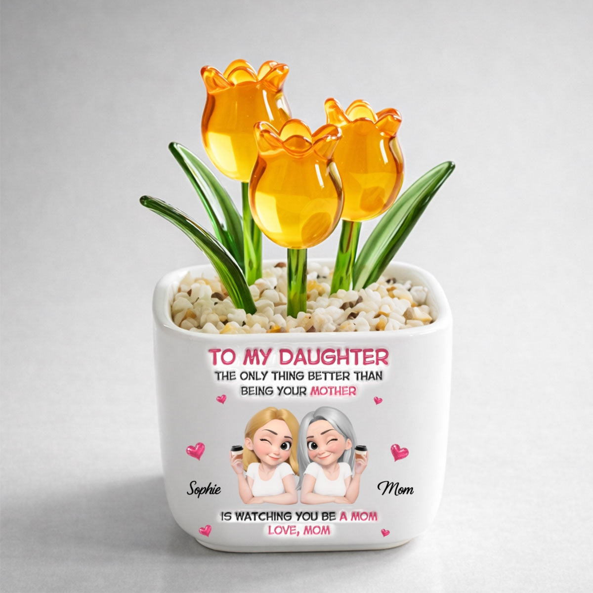 Custom Flower Keepsake, Glass Home Decor Gift for Daughter • Watching Daughter Be A Lovely Mom - Personalized Glass Everlasting Tulips