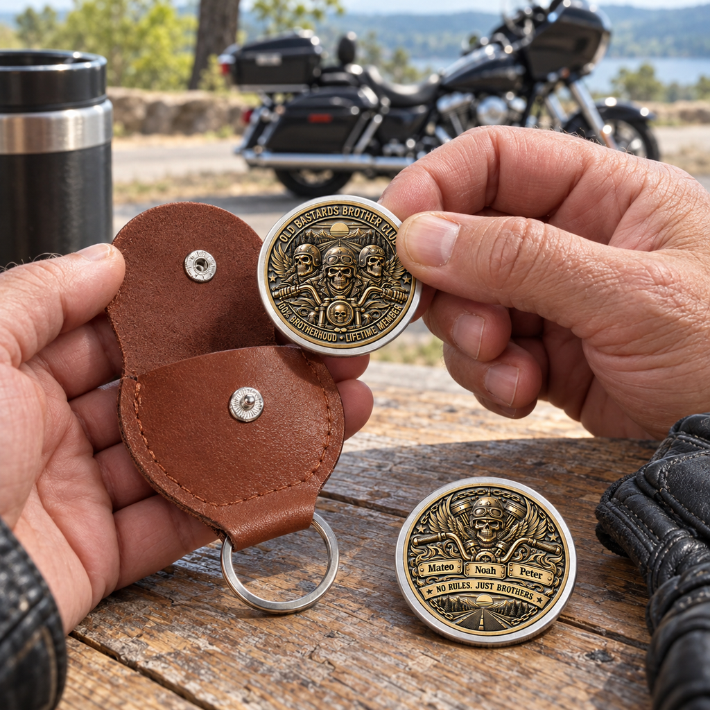 Custom Besties Coin Keychain, Friendship Birthday Gifts • Brothers Ride Through Every Mile - Personalized 3D Printing Pocket Hug