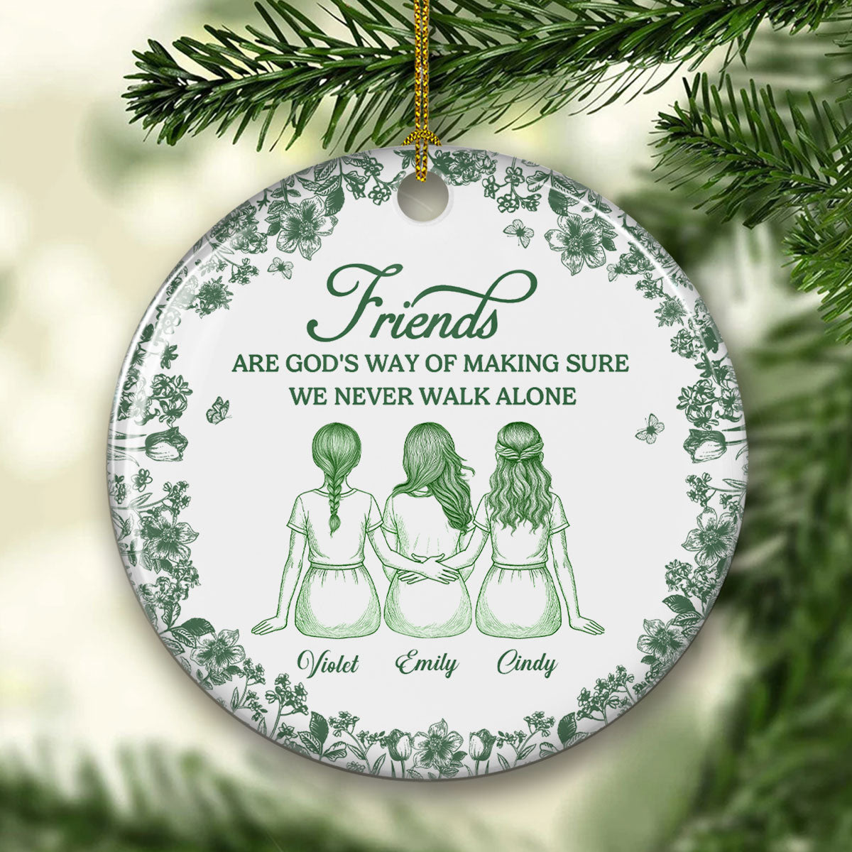 Custom Keepsake Christmas Ornament •  Never Walk Alone Blue Toile - Personalized Ceramic Ornament