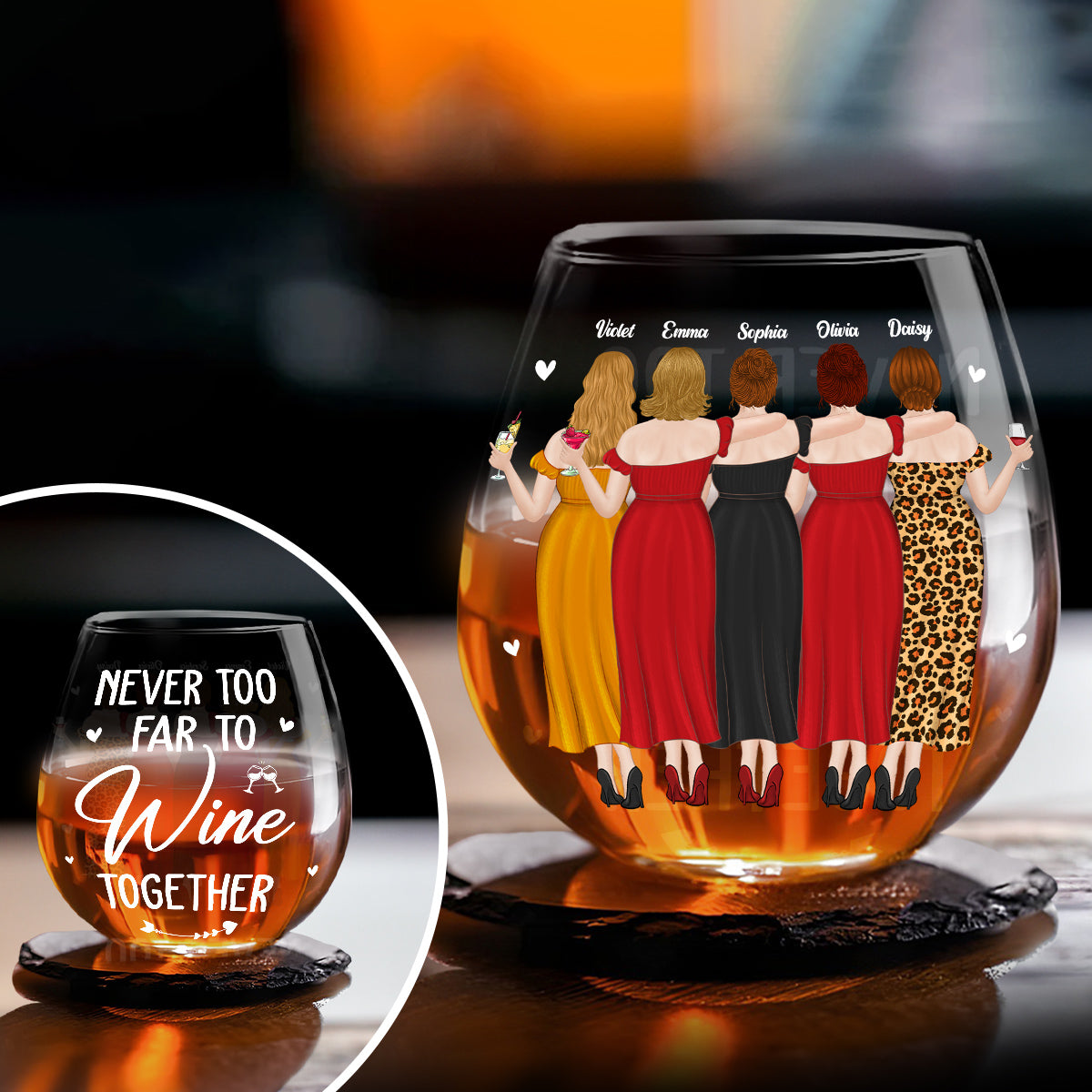 Never To Far - Personalized Wine Glass