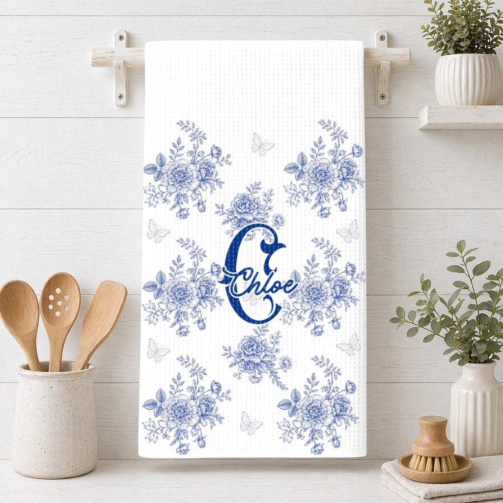 Custom Names Kitchen Towel, Mother's Day Birthday Gift For Mom Mother • Beautiful Alphabet - Personalized Kitchen Towel