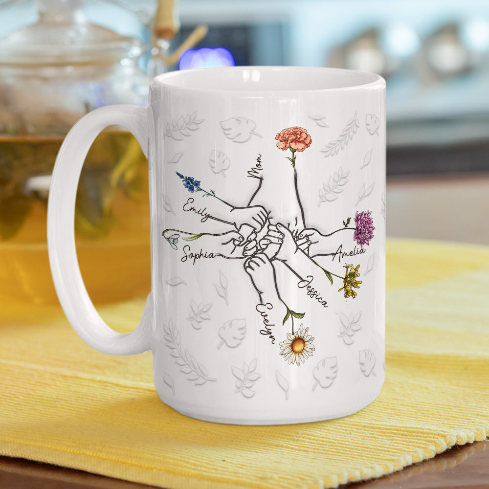 Custom Christmas & Birthday Gift for Mom • Hand In Hand, Heart In Heart - Personalized 3D Inflated Effect Mug