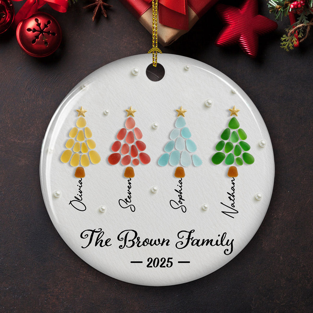 Custom Family Ornament, Christmas Gift for Family Members •  Family Fir Trees - Personalized 3D Effect Ceramic Ornament
