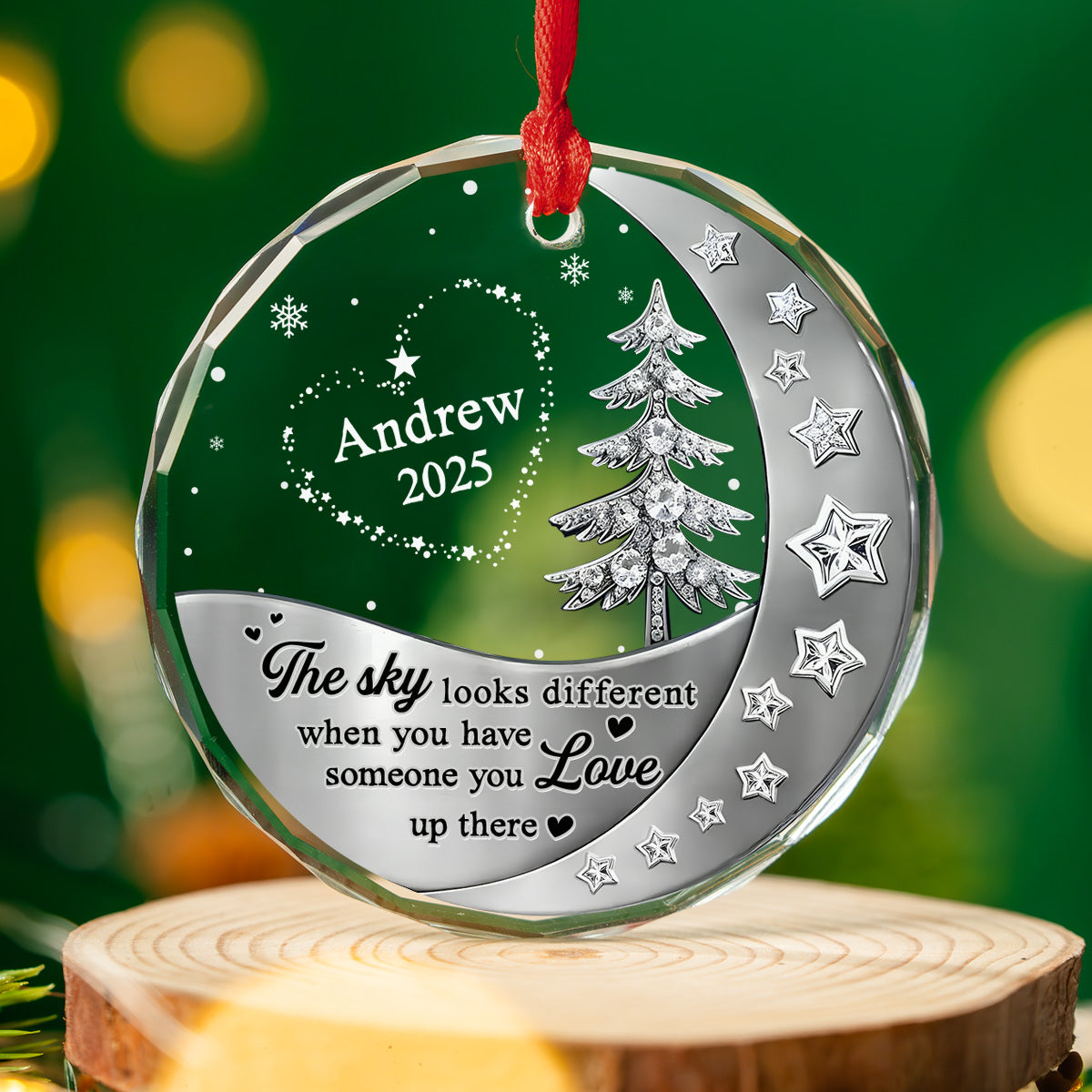 Custom Memorial Christmas Ornament, Sympathy Keepsake •  Not The Same Sky - Personalized 3D Effect Glass Ornament