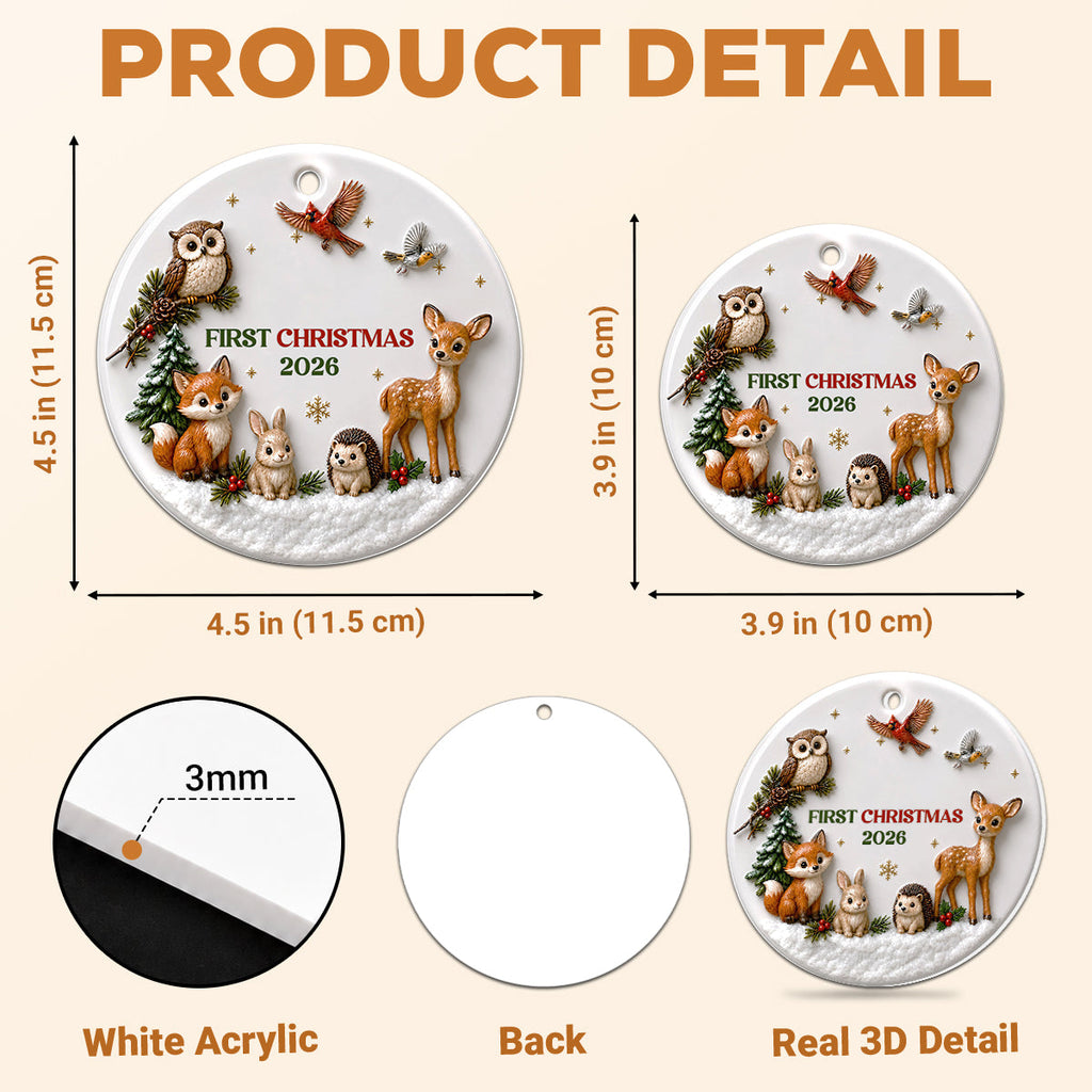 Custom Family First Christmas Ornament •  First Christmas With Our Little - Personalized 3D White Acrylic Ornament