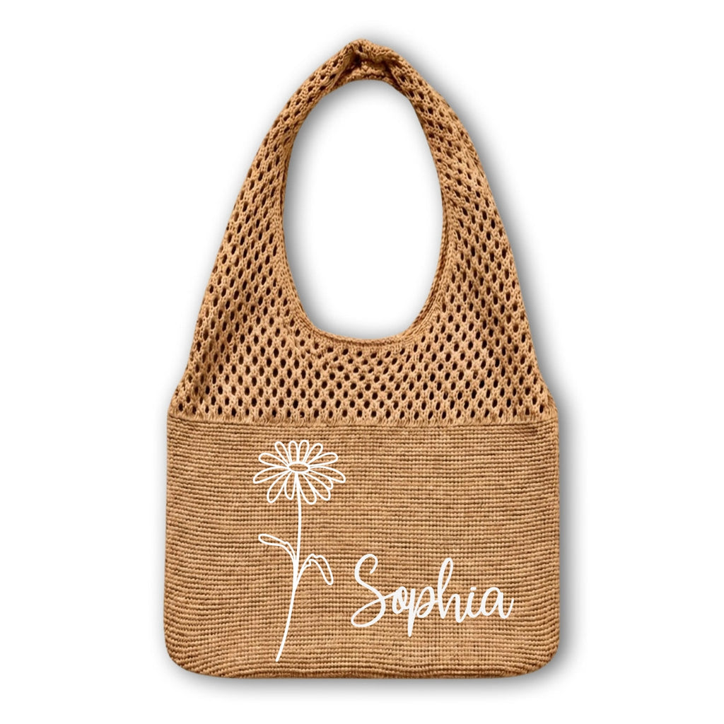 Soft Leaf Girl - Personalized Knitted Beach Bag
