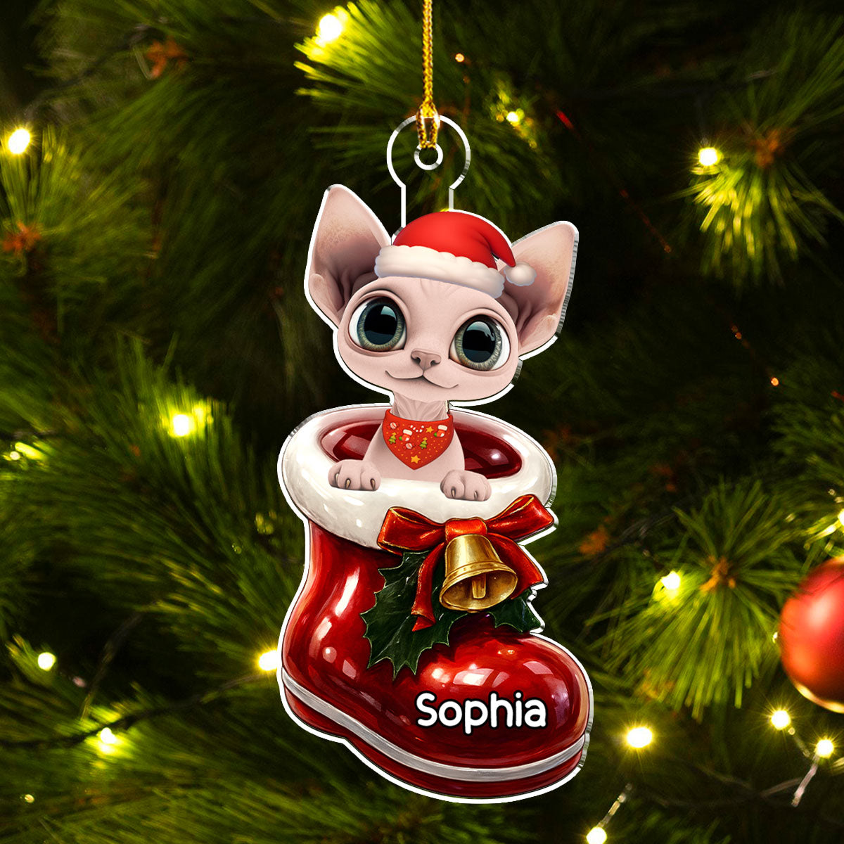 Custom Keepsake Christmas Ornament •  Cat Here In Your Shoes - Personalized 3D Effect Acrylic Ornament