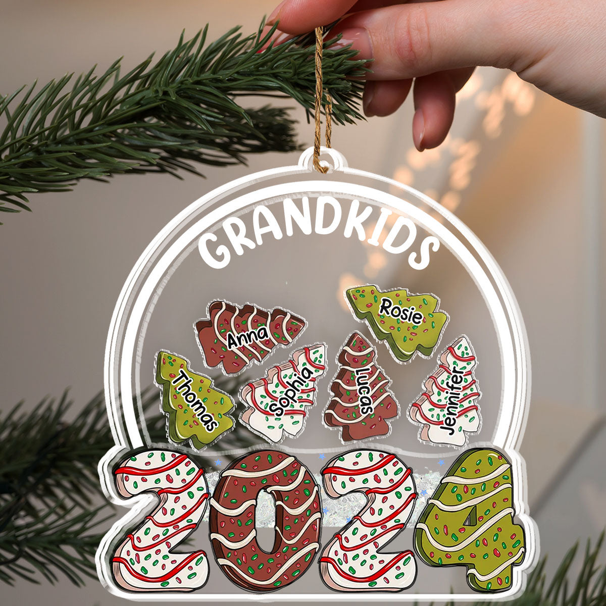 Custom Family Ornament, Christmas Gift for Family Members •  Tree Cake Family - Personalized Acrylic Shaker Ornament