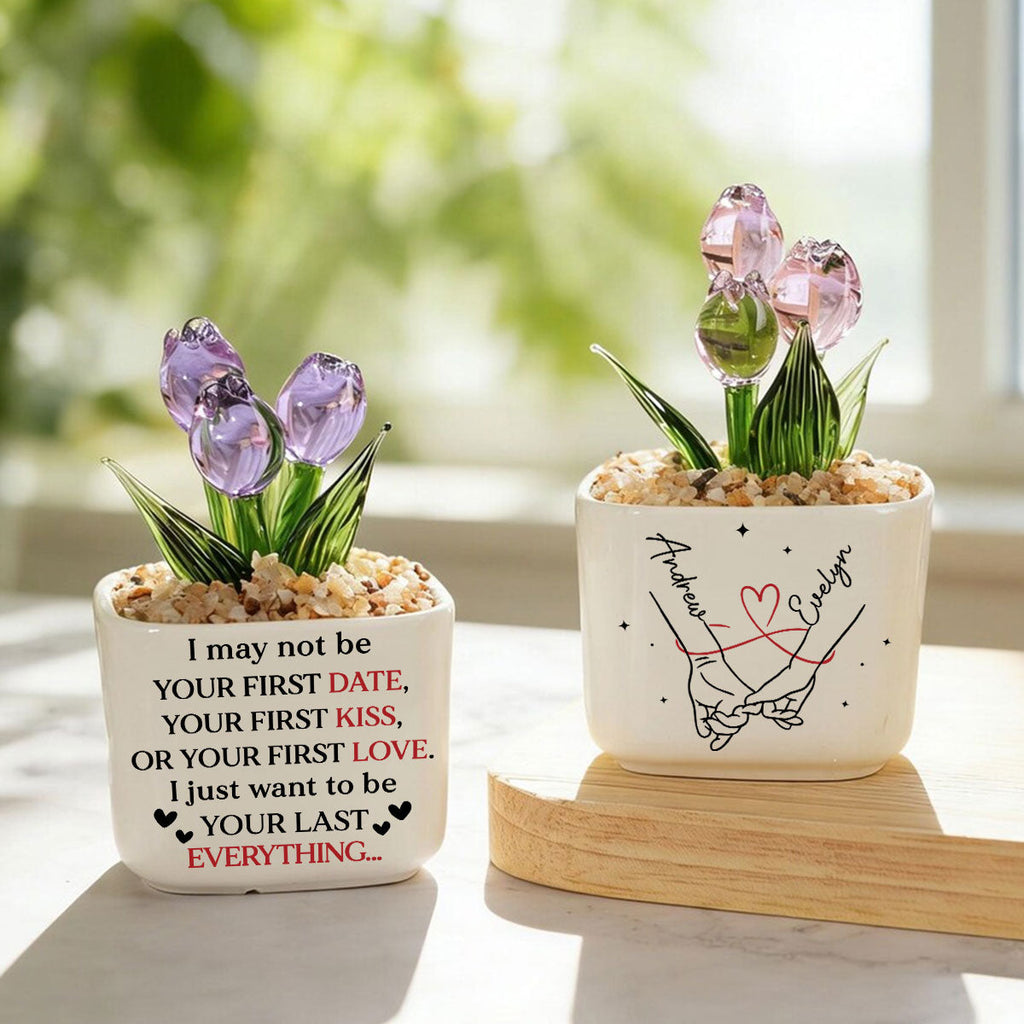 Custom Glass Flower Keepsake, Romantic Anniversary Gift for Wife • Your Last Everything - Personalized Glass Everlasting Tulips