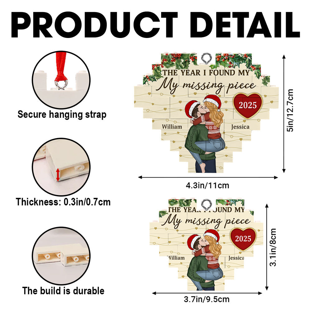 Custom Couple Christmas Ornament, Anniversary Gift •  I Found My Missing Piece - Personalized Heart Puzzle Ornament