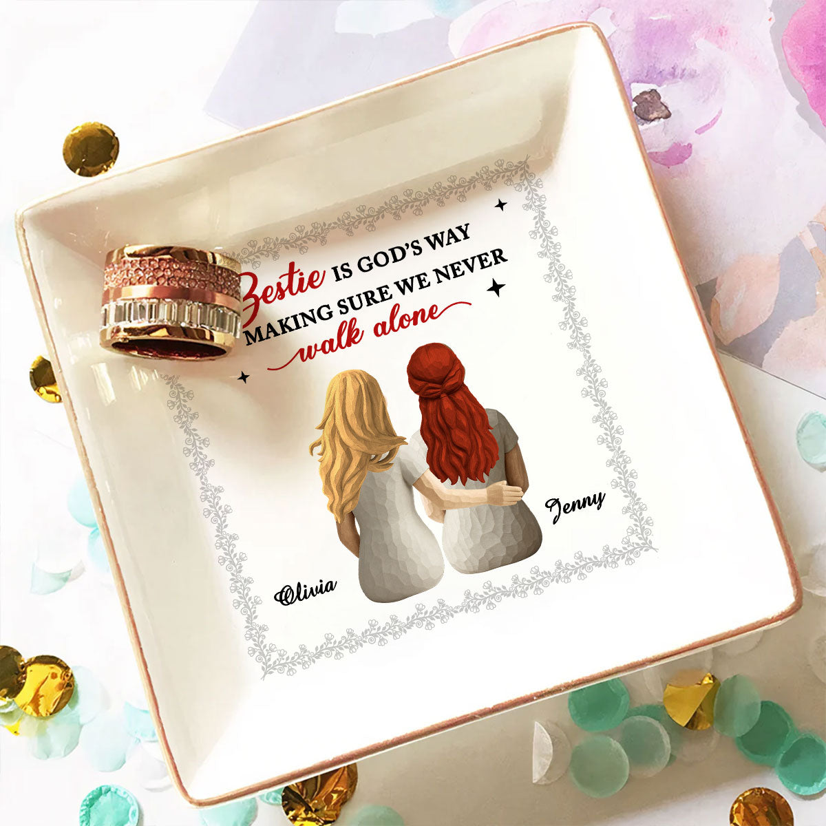 Custom Bestie Trinket Dish, Birthday Christmas Gift For Best Friend • Wooden Bestie Forever - Personalized Jewelry Dish