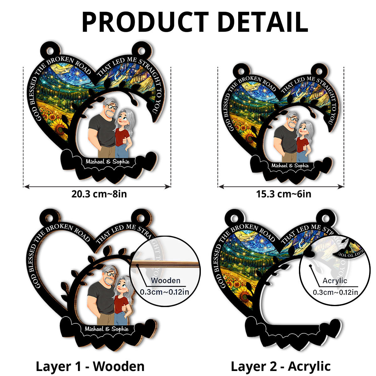 Custom Couple Hanging Decor, Anniversary Valentine's Day Gifts • The Broken Road - Personalized Suncatcher