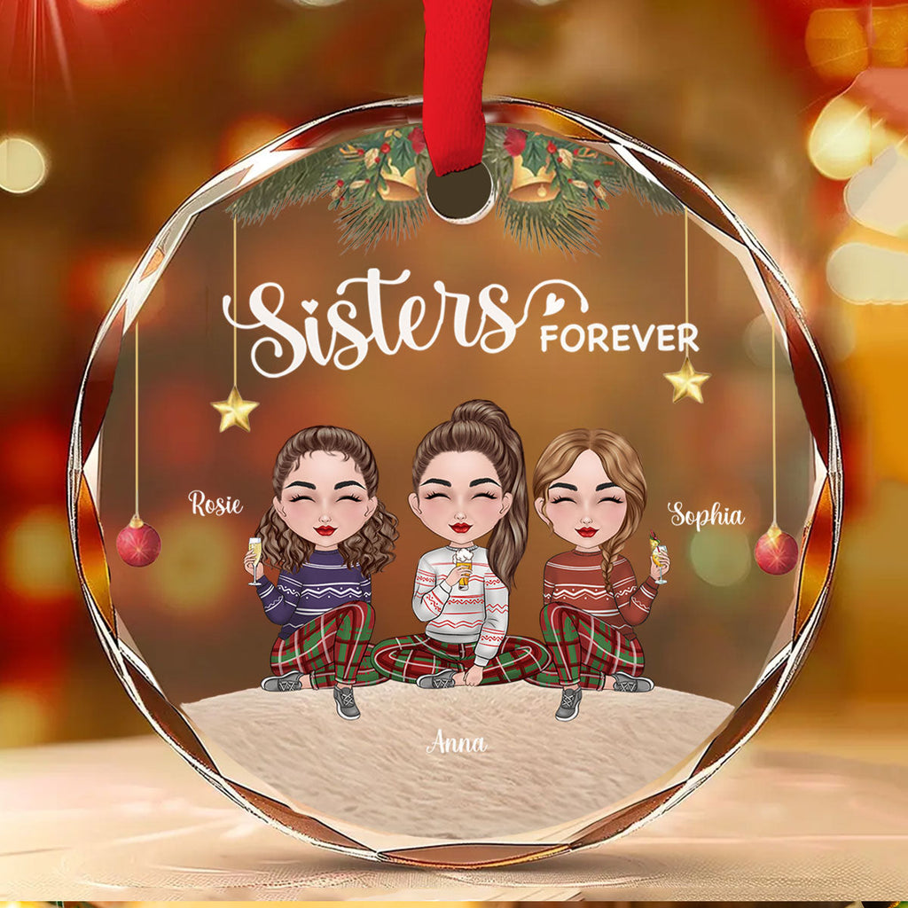 Custom Keepsake Christmas Ornament •  Sisters Forever Christmas - Personalized Glass Ornament