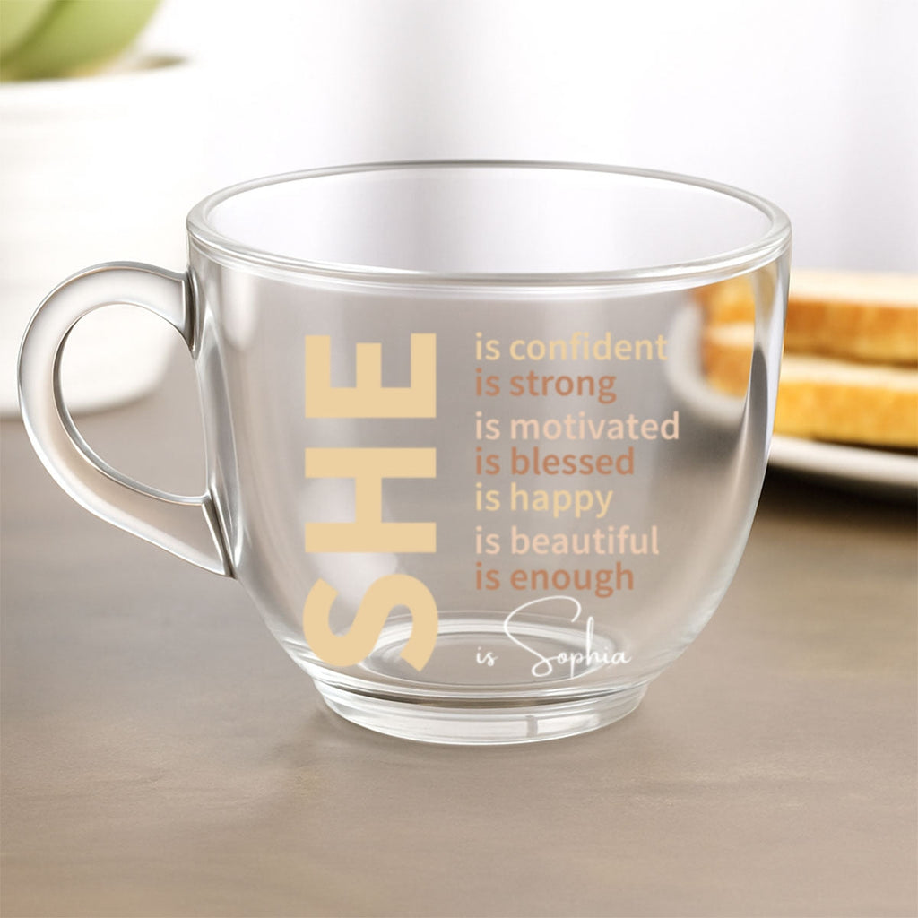 She Is Beautiful - Personalized Glass Tea Cup