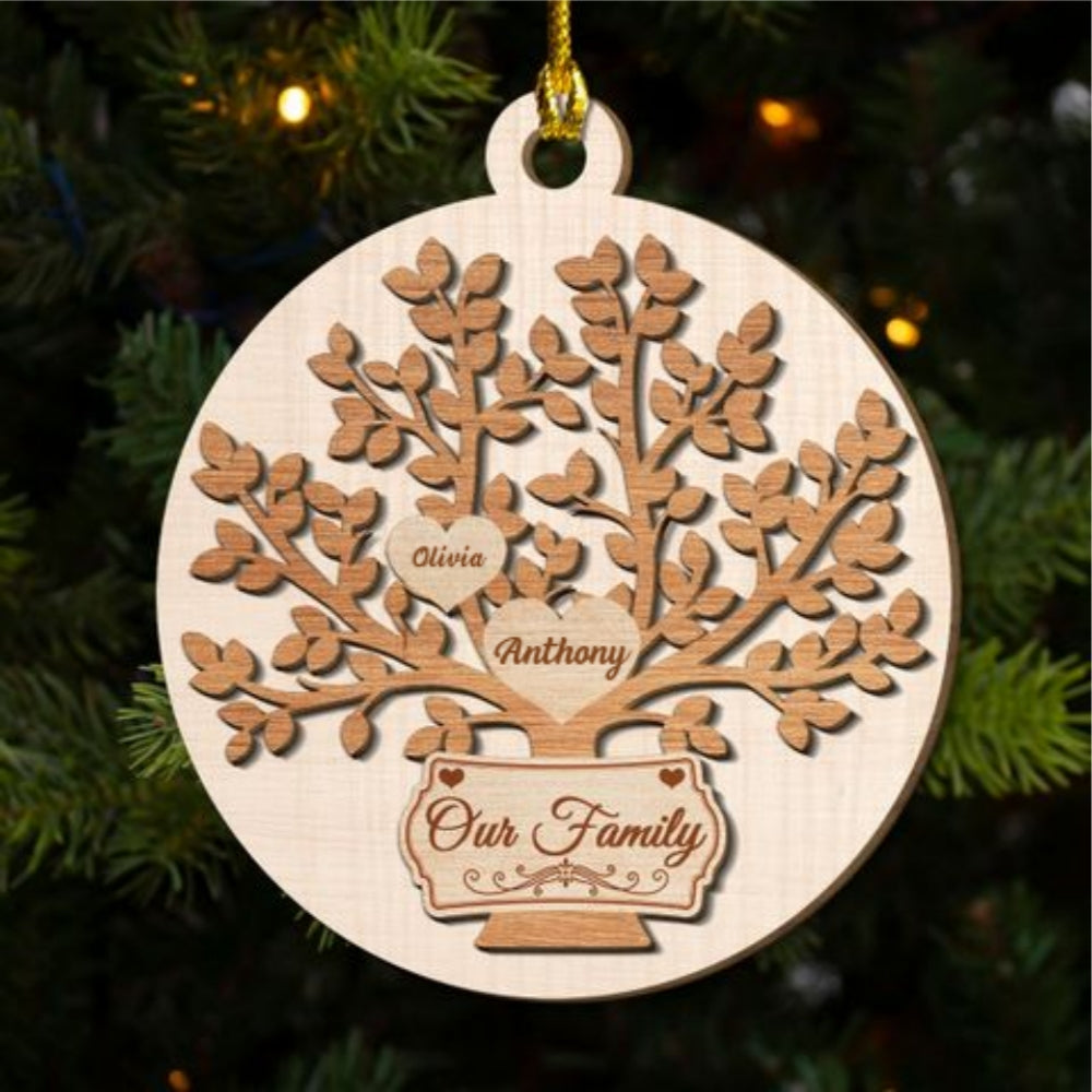 Custom Family Ornament, Christmas Gift for Family Members •  Our Family - Personalized Freeshape 2-Layered Wood Ornament