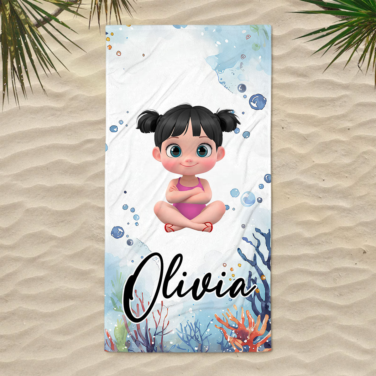 Cartoon Scuba Diver - Personalized Beach Towel