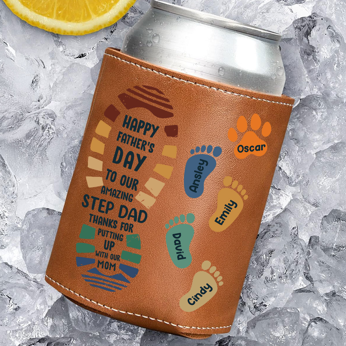 Amazing Step Dad - Personalized Leather Can Cooler Holder