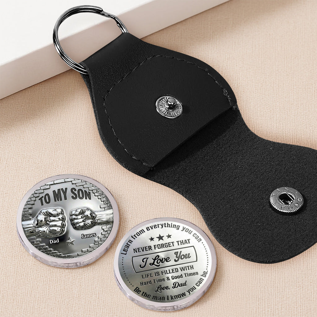 Custom Coin Keychain for Son, Father's Day Birthday Gifts • Strength And Love - Personalized Pocket Hug