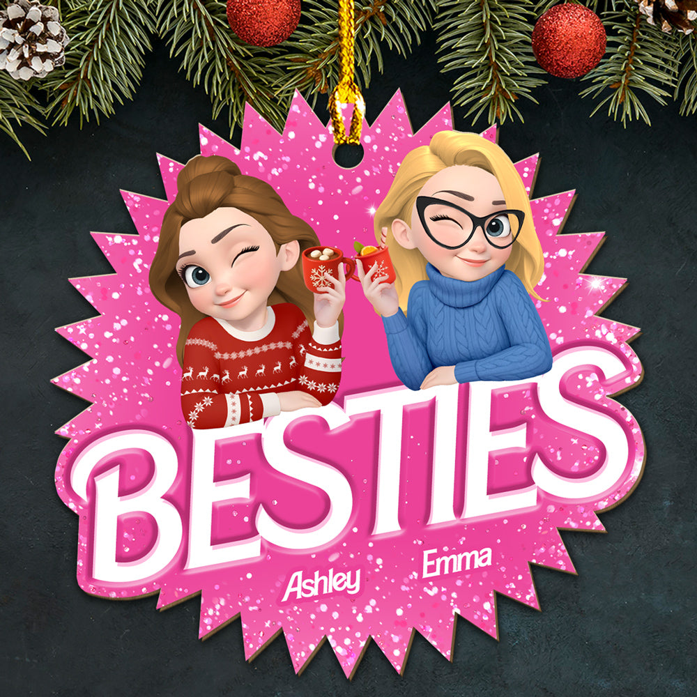 Custom Friendship Christmas Ornament, Best Friend Gift •  Always Besties - Personalized Wood Ornament