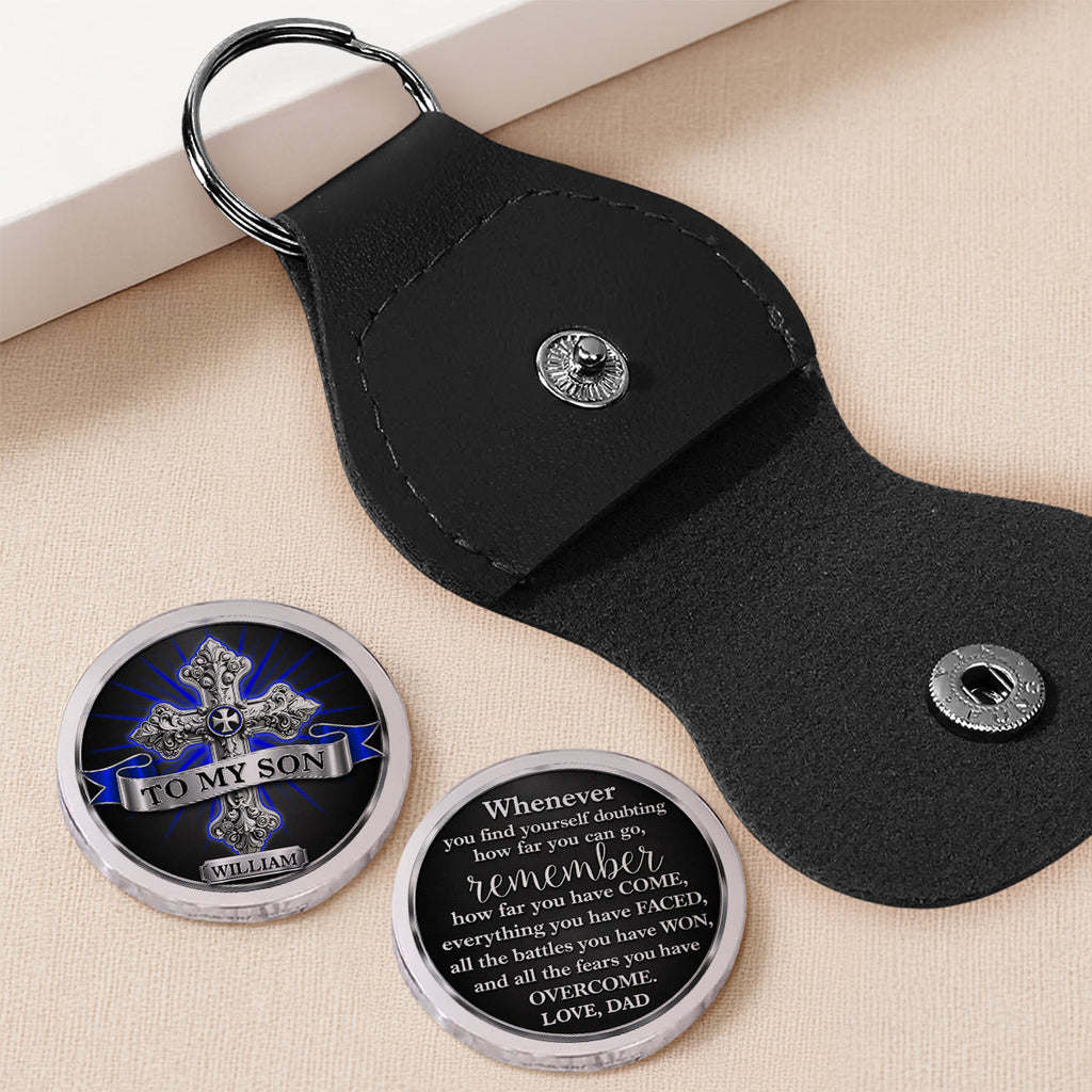 Custom Son Coin Keychain, Christian Gift, Faith Keepsake • The Strongest Man - Personalized 3D Effect Pocket Hug