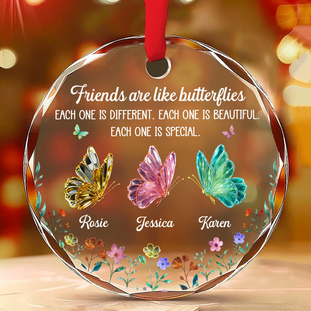 Custom Friendship Christmas Ornament, Best Friend Gift •  Festive Friends Love - Personalized Glass Ornament