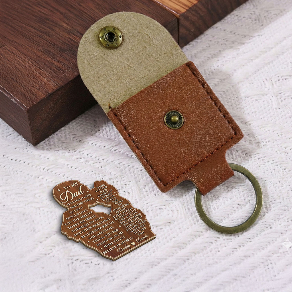 Custom Dad Coin Keychain, Father's Day Birthday Keepsake • My Greatest Hero - Personalized Wooden Pocket Hug