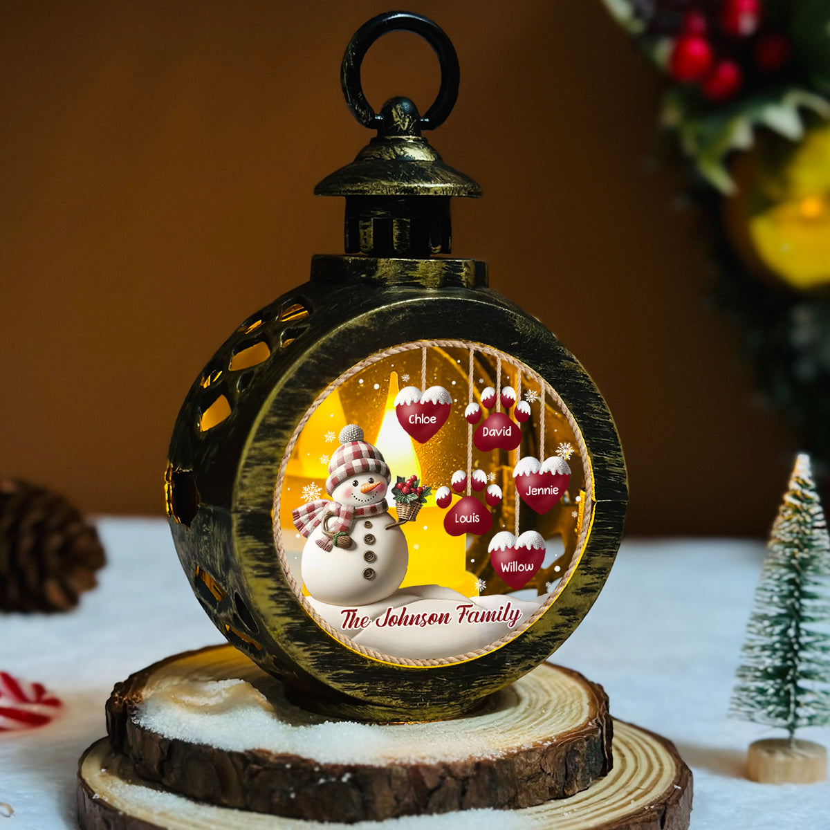 Custom Name Family Christmas Gifts, Holiday Decor • Sweet Heart Version 2 - Personalized Christmas Lantern