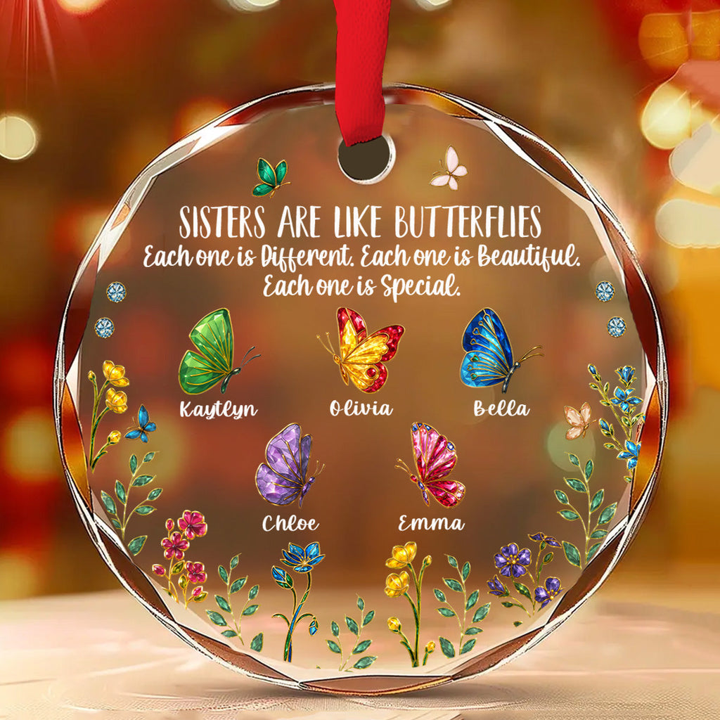 Custom Sister Christmas Ornament •  Sisters Are Butterflies Of Love - Personalized Glass Ornament