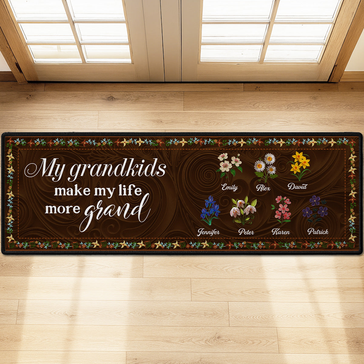 Custom Family Name Rug, Housewarming Birthday Gift For Grandma Grandparents • My Grandkids Make Life Grand - Personalized Runner Rug