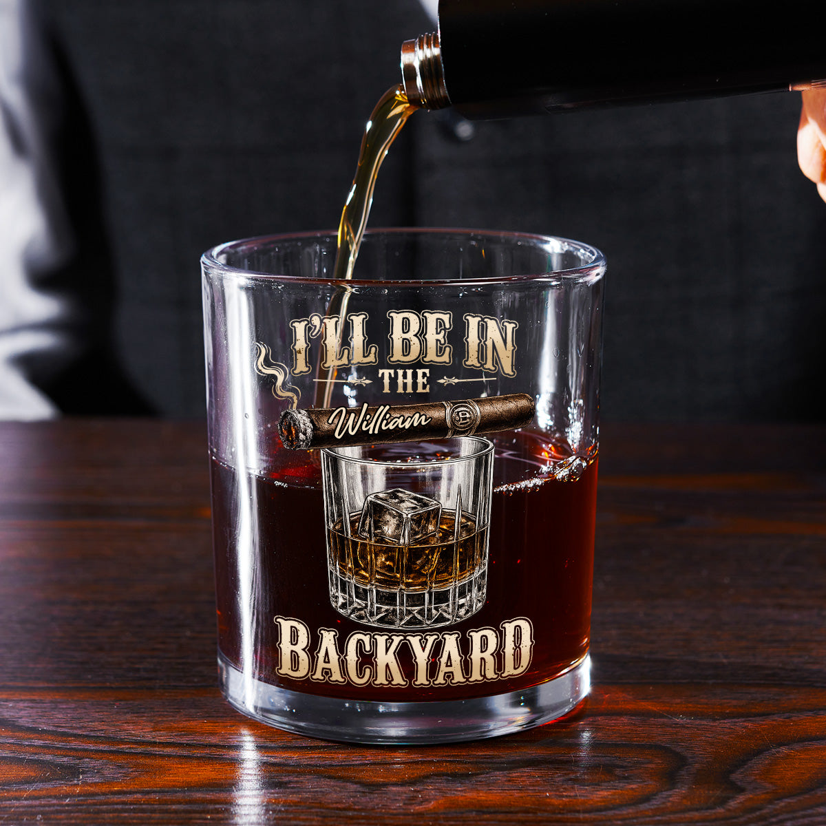 Custom Christmas Birthday Drinkware Gifts for Dad • I Will Be In The Backyard - Personalized Whiskey Glass